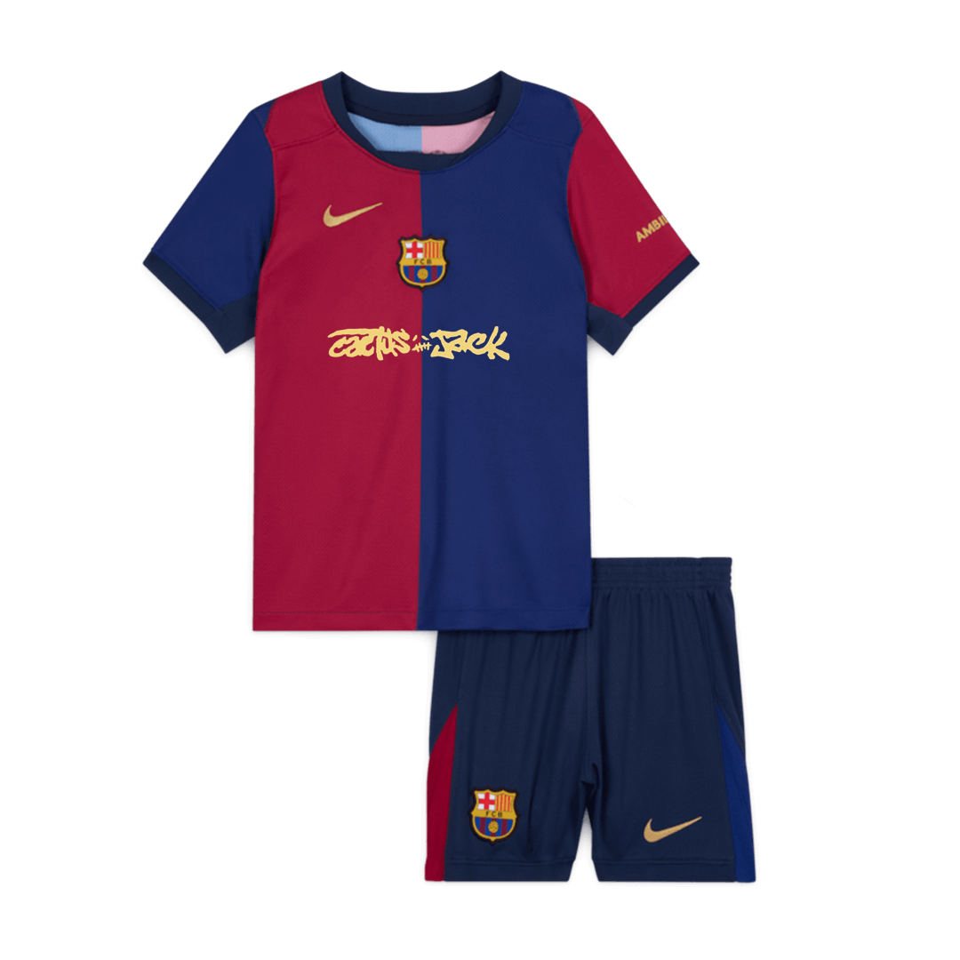 Kid's Barcelona X Travis Scott Home Soccer Jersey Kit(Jersey+Shorts)